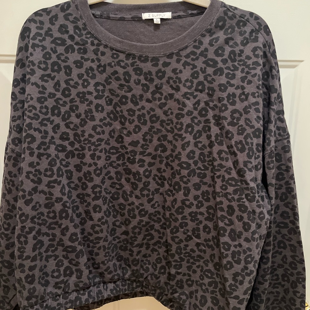 Z Supply Gray Black Leopard Print Women's Top Large